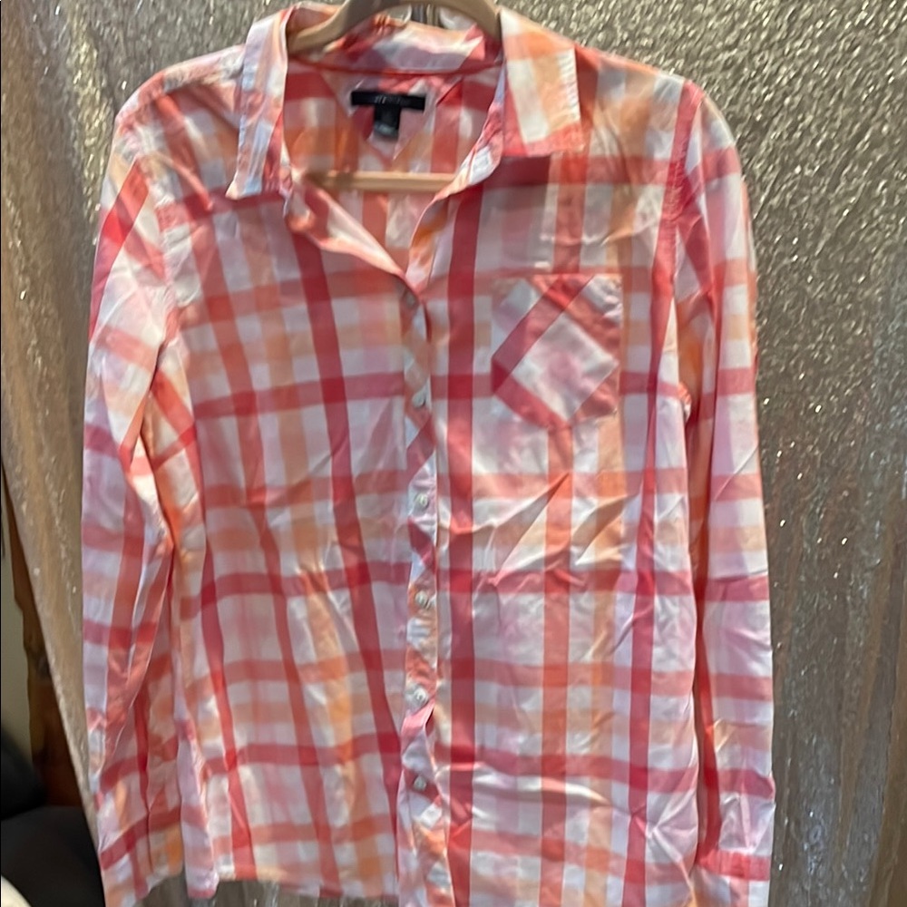 Tommy Hilfiger Pink and White Plaid Button-Up Shirt